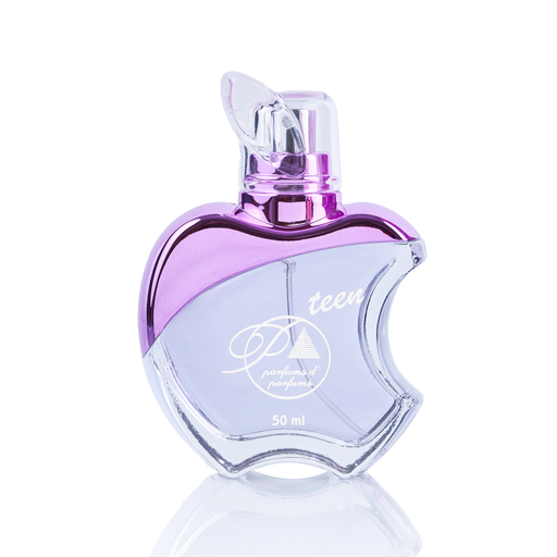 Perfume Parfums Teen J02 inspirado en Selena Gomez para mujer, Eau de Toilette, 50ml. Imagen del frasco. Familia olfativa floral, frutal y gourmand. Distribuido por Essenciel.