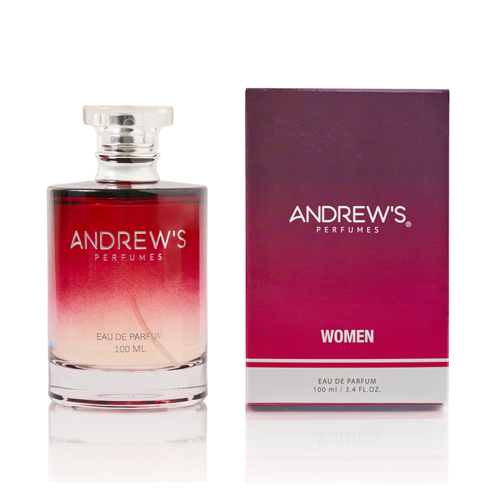 Perfume mujer 100 ml Andrews Perfumes Eau de Parfum con caja. Presentación elegante con frasco y empaque distintivo, perfecto para regalar o coleccionar. Venta en Essenciel.
