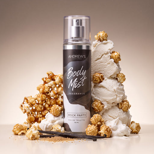 Body Mist Rock Party Andrew’s de 155 ml en una composición con ingredientes que evocan sus notas aromáticas.