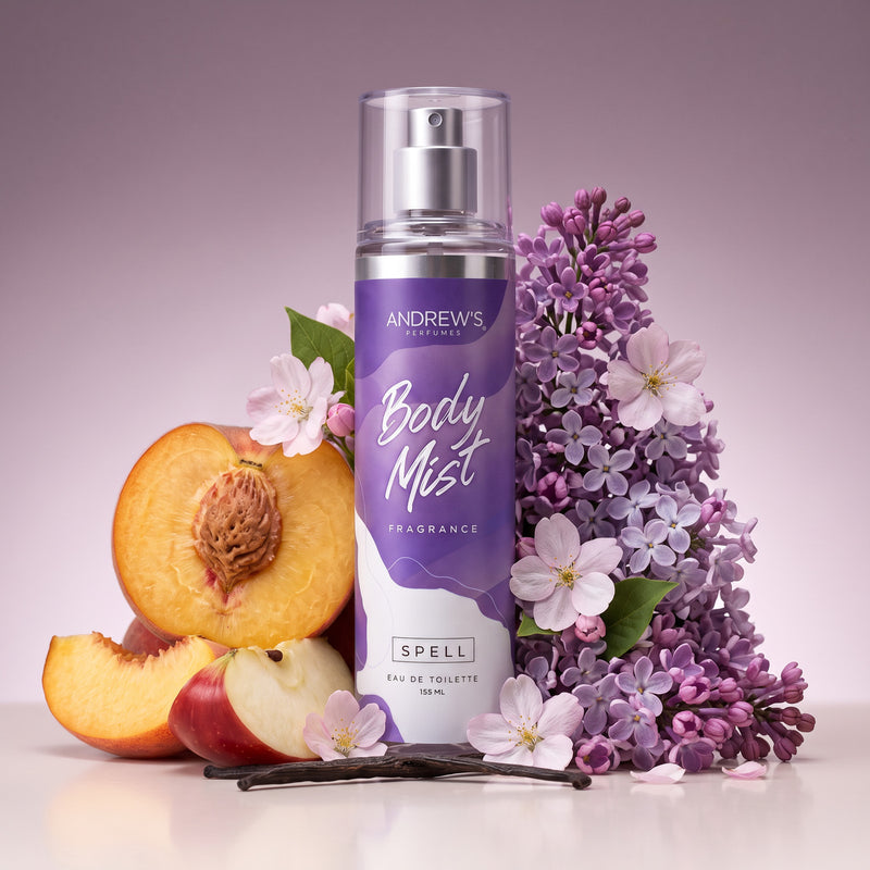 Body Mist Spell Andrew’s de 155 ml en una composición con ingredientes que evocan sus notas aromáticas.