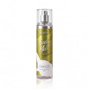 Body Mist Vainilla Andrew’s de 155 ml, botella con etiqueta dorada y tapa transparente.