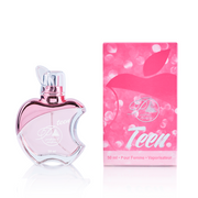 Perfume Parfums Teen J01 inspirado en Fantasy para mujer, Eau de Toilette, 50ml. Imagen del frasco y la caja. Familia olfativa floral, frutal y gourmand. Distribuido por Essenciel.