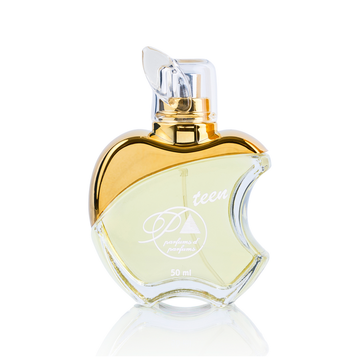 Perfume Parfums Teen J05 inspirado en Meow para mujer, Eau de Toilette, 50ml. Imagen del frasco. Familia olfativa floral frutal. Distribuido por Essenciel.